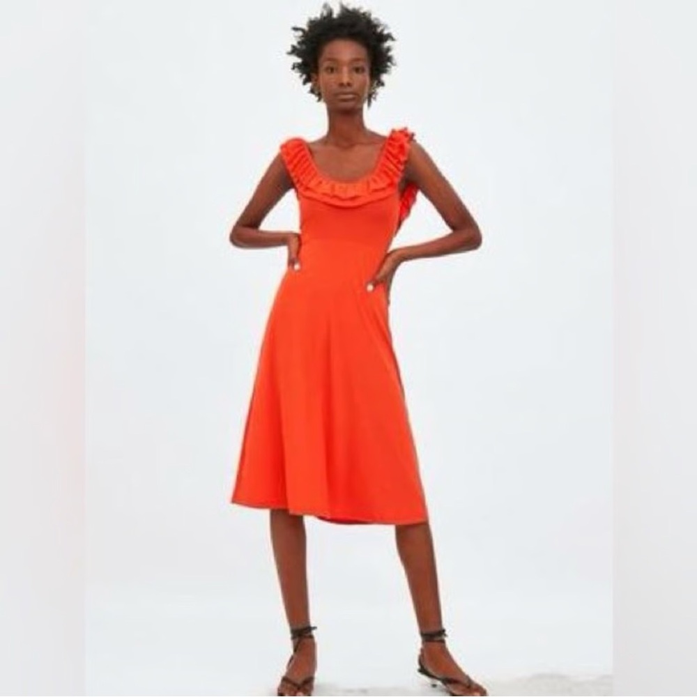Zara Ruffle knit midi dress orange small